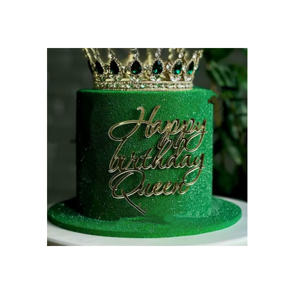 Cake Topper Happy Birthday Queen Gold