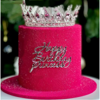 Cake Topper Happy Birthday Princess Silber
