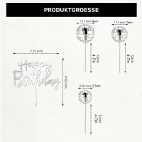 Discokugel Set mit Happy Birthday Cake Topper Silber