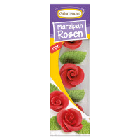 Günthart Marzipan Rosen Rot mit Blätter, 6...