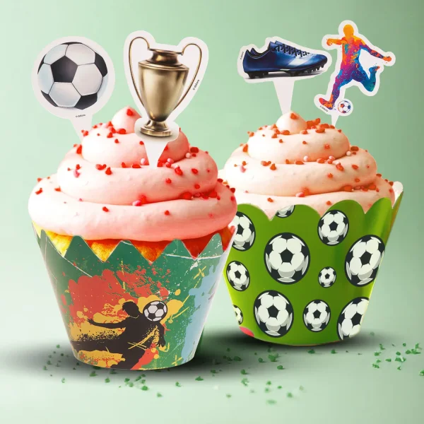 DeKora Fussball Cupcake Picks & Wrapper Set für 6 Stück