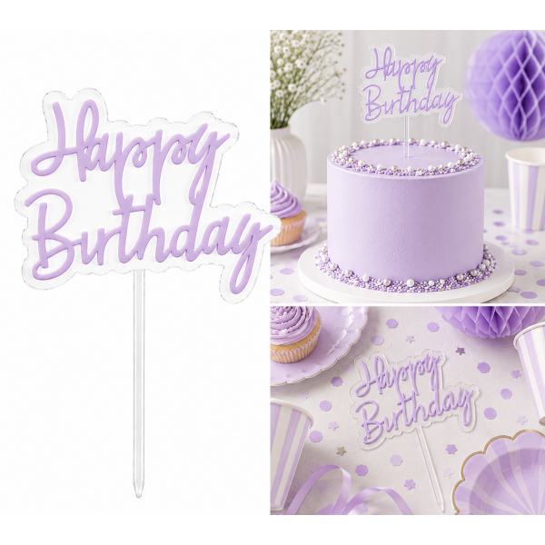 Cake Topper Happy Birthday Lavendel – Transparentes Acryl