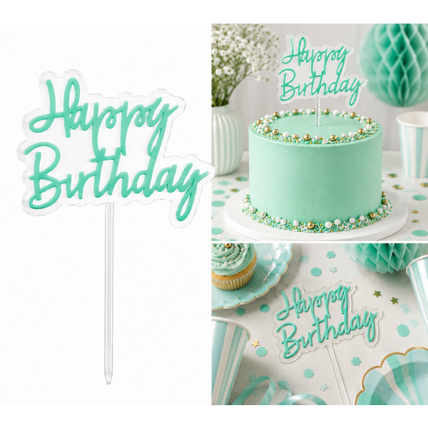 Cake Topper Happy Birthday Mint – Transparentes Acryl