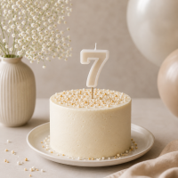 PartyDeco Zahlenkerze 7 Beige