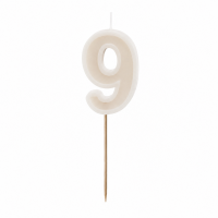 PartyDeco Zahlenkerze 9 Beige