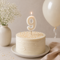 PartyDeco Zahlenkerze 9 Beige