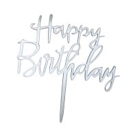 Happy Birthday Cake Topper Silber
