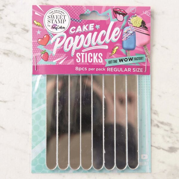 Sweet Stamp Popsicle Sticks Silber, 8 Stück